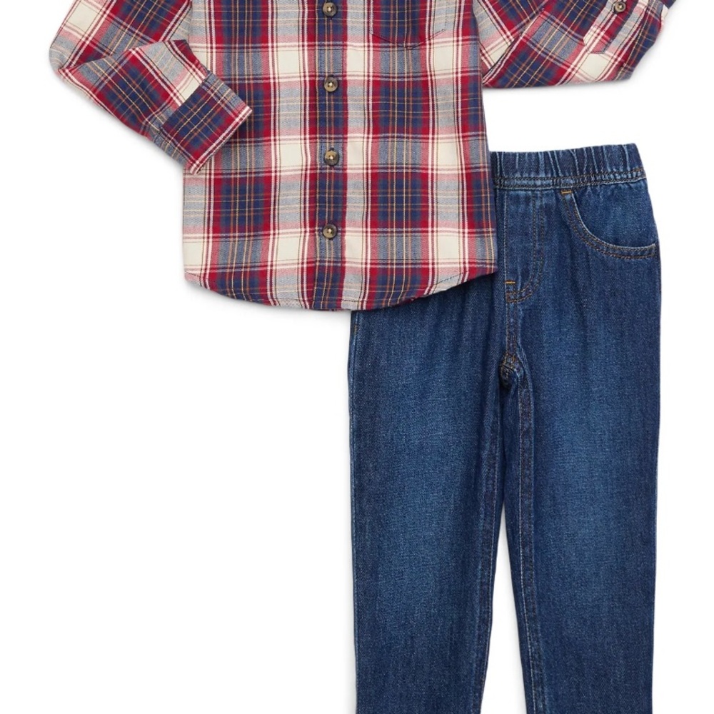 Wrangler Kids Plaid Shirt and Denim Set - Red and Blue